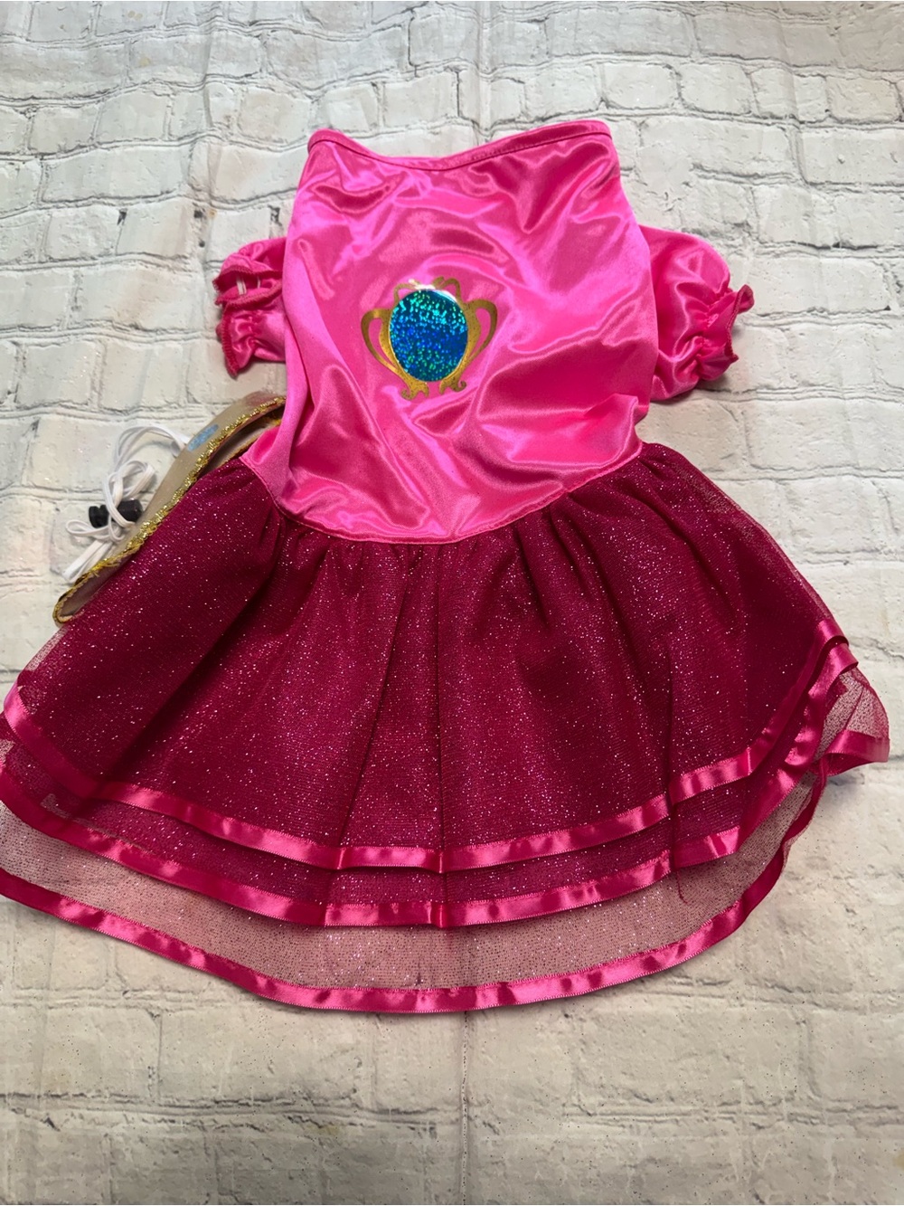 Pet Warrior Dog Custome princess dress hot pink. Halloween costume.